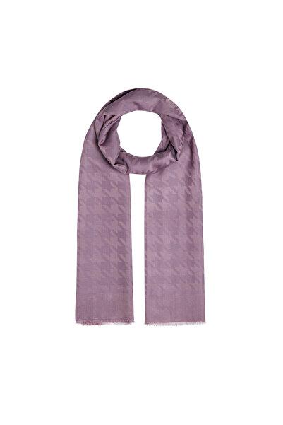ipekevi Fig Purple Houndstooth Patterned Cotton Silk Shawl 6606