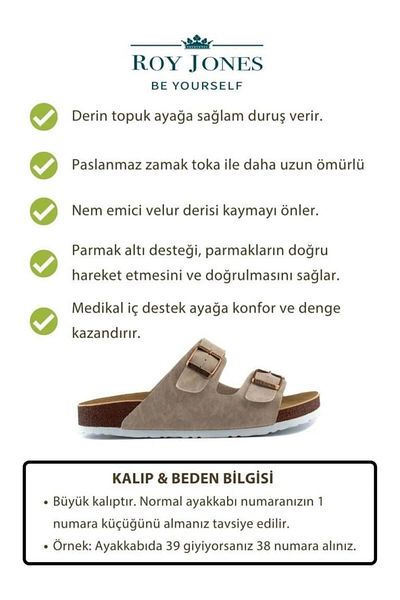 Roy Jones 7001 Beige Men's Comfort Casual Anatomic Buckle Slippers