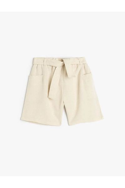 Koton Viscose Blended Pocket Belt Detailed Bermuda Beige Girl's Shorts 5Skg40058Aw