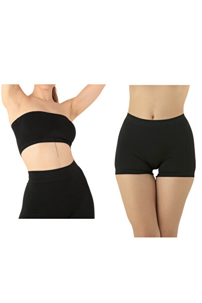 ZENCHES Seamless Straplez Askısız Pedli Büstiyer ve Kadın Seamless Boxer 2'li...