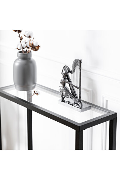 lacody Soho broadwick Dresuar Siyah Renk Metal İskeletli Temper Camlı Raflı Dresuar Konsol