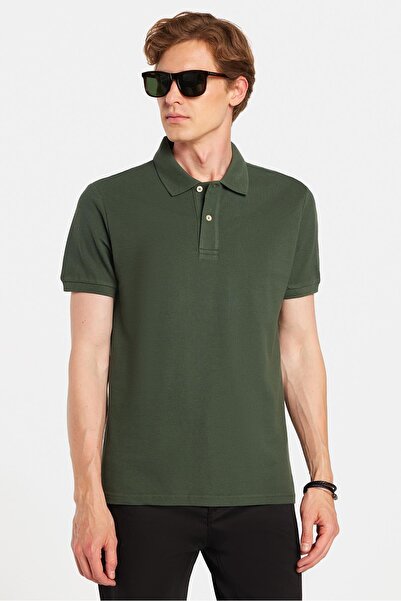 Tudors Men's Slim Fit Slim Fit 100% Cotton Green Polo Neck T-Shirt