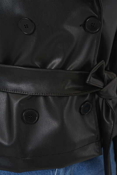 Bigdart Kadın Kemer Detaylı Suni Deri Ceket 1006 - Siyah