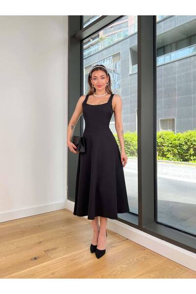 Ahzem Collection فستان نسائي متوسط ​​الطول بحزام كيلو