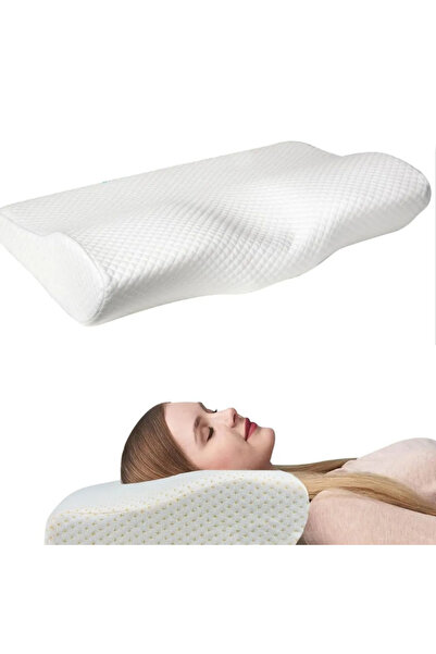 DEKORANLA Boyun Rahatlatıcı Ortopedik Visko Yastık 60x35x11/7 cm Beyaz
