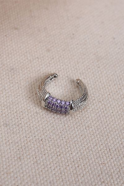 Süspüs Accessories Lilac Zircon Stone Silver Color Single Compression Cartilage Earring