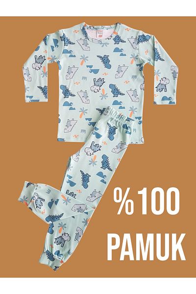 çamaşır bahçesi kendinize iyi bakın Long Sleeve Patterned Children's Pajama Set # Printedchildpyjamasuit # Laundry Garden # Dinazordesignpajamas