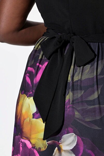 Şans Kadın Büyük Beden Mor, Anvelop Yakalı, Bel Taş İşli, Cepli Jarse Uzun Elbise 65N38936