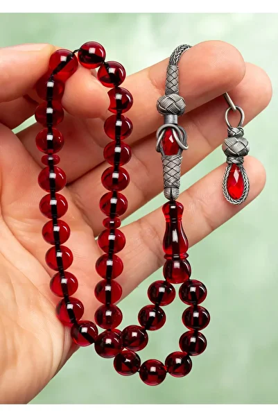 EHİNOS Men's Silver Kazaz Tassel Fire Amber Rosary