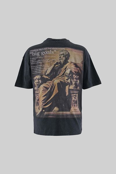 Machinist Big Goals Slogan Printed Washing Tee Black
