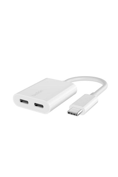 Belkin Belkin ROCKSTAR Dual USB-C Audio and Charging Adapter F7U081btWH, 2 x USB-C, 60 W (White)