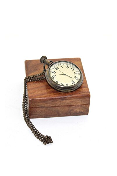 Store Ahşap Kutulu Pirinç Köstekli Saat 7*5 Cm Model 1