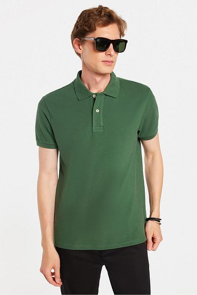 Tudors Ανδρικό μπλουζάκι με λεπτή εφαρμογή Slim Fit 100% βαμβακερό πράσινο γιακά πόλο