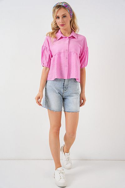 Bigdart Women's Short Sleeve Crop Shirt 20335 - Powder