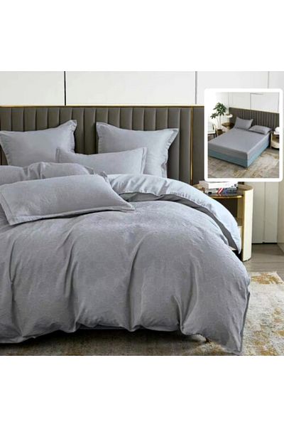 PATONE Bed linen Cotton Satin Baroque UNI, 6 pieces, fitted sheet 180x200cm, double bed, gray