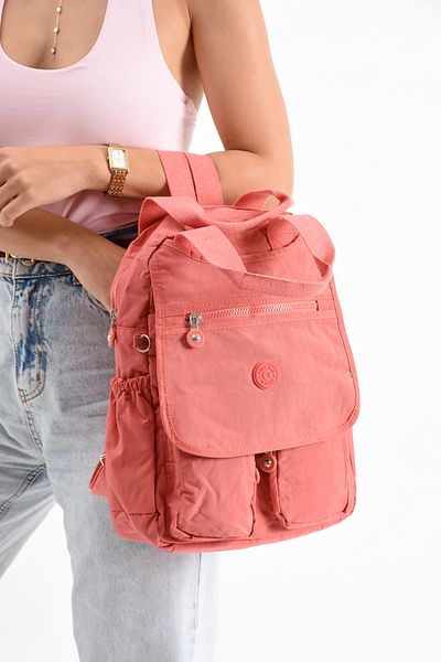 Getcho Varena Women's Pink Backpack Multi-Eye Waterproof Daily Cloth Fabric Large Bag with Laptop Compartment
