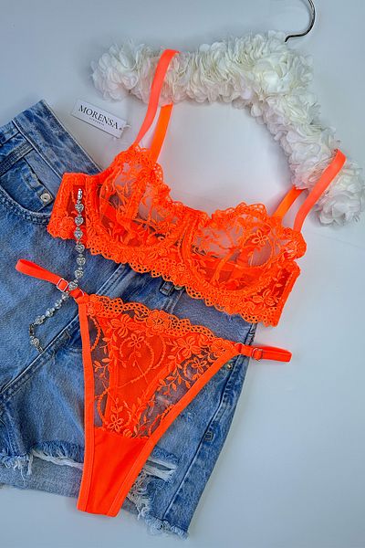 Morensa Set de lenjerie sutien cu sârmă florală portocaliu