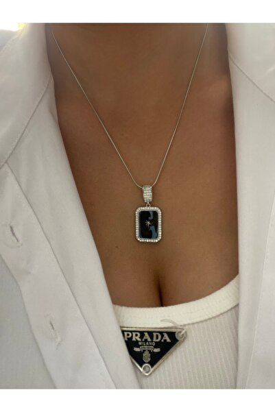 Byoz store قلادة من الحجر الأسود اللون الفضي للموسم الجديد