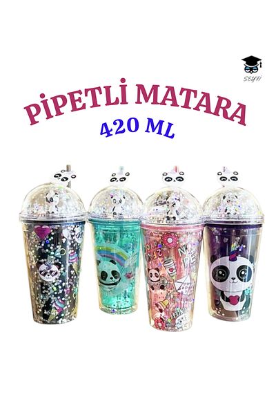 SEYFİKİRTASİYE 1Pcs Patterned Plastic Cup with Straw 420ml Mixed Color Shipping