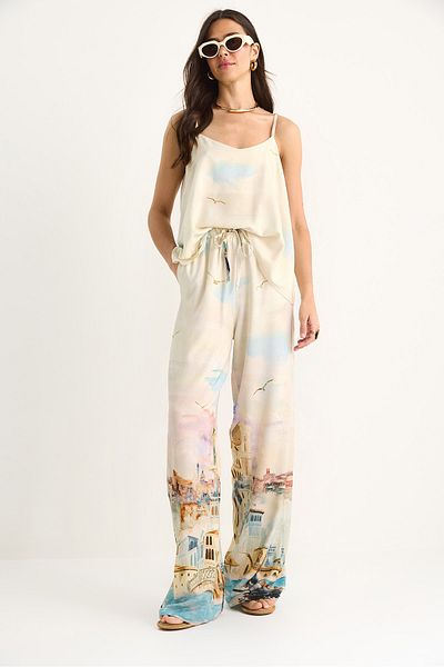 Bianco Lucci Women's String Strap Blouse Palazzo Pants Patterned Viscose Bottom-Top Set 8006 60283434