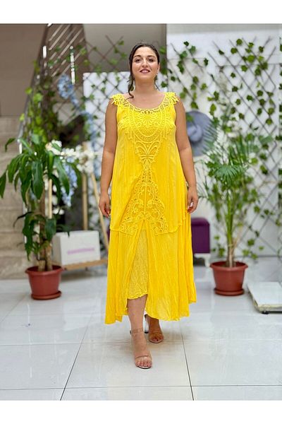 Punta Otantik Vl1046 Sleeveless Voile Dress Yellow