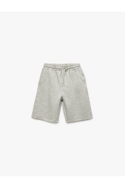 Koton Cotton Side Pocket Lace-Up Waist Basic Gray Boy's Shorts 5Skb40059Tk