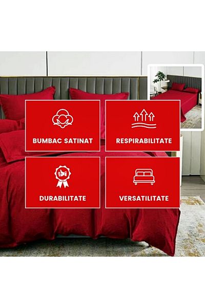 PATONE Bed linen Cotton Satin Baroque UNI, 6 pieces, double bed, red