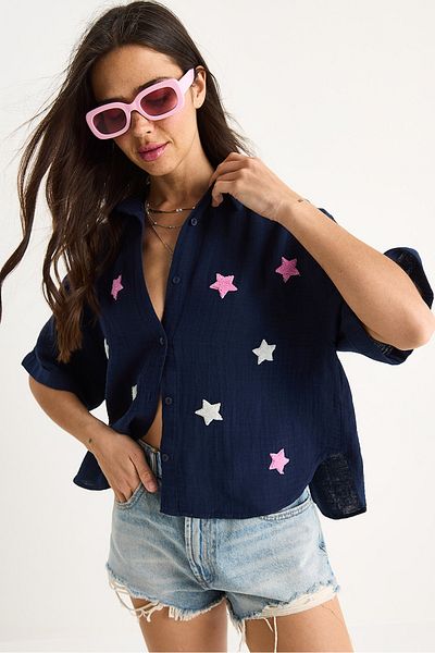 Bianco Lucci Women's Süzene Star Embroidered Muslin Shirt 60283426