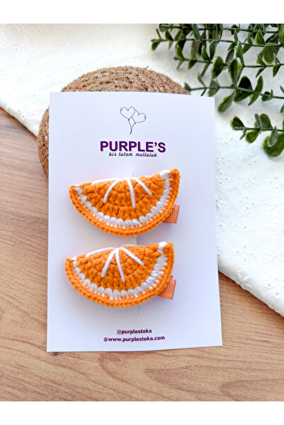 PURPLE'S BİR TUTAM MUTLULUK Pack of 2 Hand Knitted Orange Slice Baby Kids Wom...