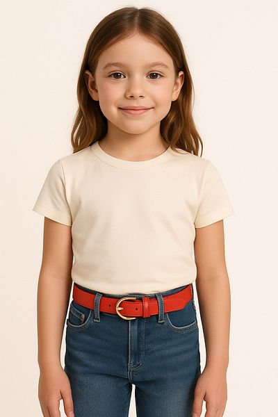 Çantacım Girl's Leather Belt Red Jeans and Fabric