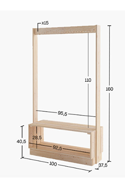 KÜTÜKhouse Ahşap Askı Raf Vestiyer 160x100 cm