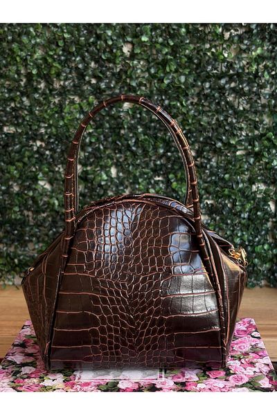 Moda Lime Women's Special Design Brown Crocodile Patterned Hand and Shoulder Bag