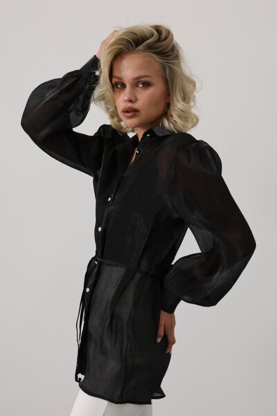 Silerra eyesof Μακρυμάνικο πουκάμισο με λουράκι μέσης - Μαύρο