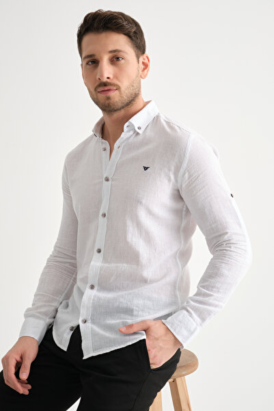 Klothy Ανδρικό λινό πουκάμισο με μακρυμάνικο γιακά 2198