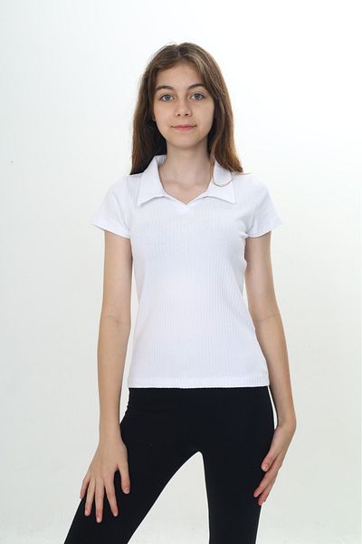 Toontoy Girls' School Polo Neck Ribbed T-Shirt