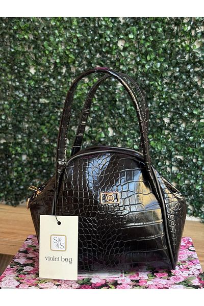 Moda Lime Women's Special Design Black Crocodile Patterned Hand and Shoulder Bag