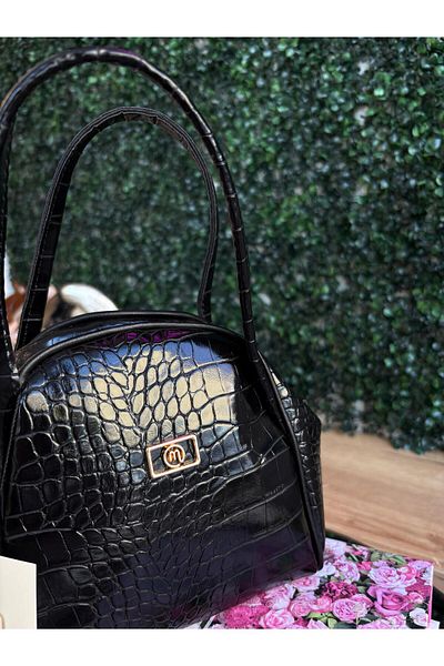 Moda Lime Women's Special Design Black Crocodile Patterned Hand and Shoulder Bag