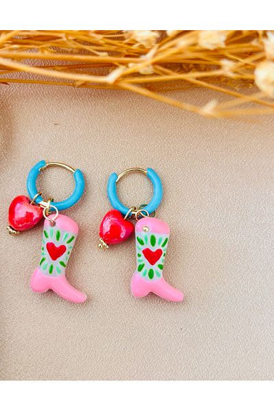 Markiz Takı Murano Glass Pink Boots Heart Detail Earrings
