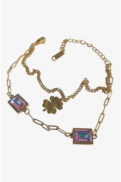 roseberry Double Chain Clover Steel Bracelet - R1530