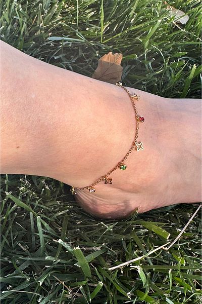 mos&more Stainless Steel Gold North Star and Stone Hanging Anklet