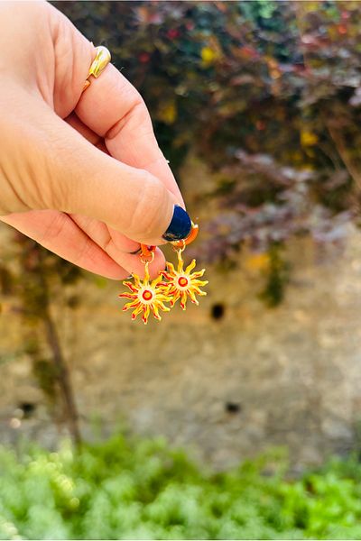 Markiz Takı Yellow Orange Sun Earrings