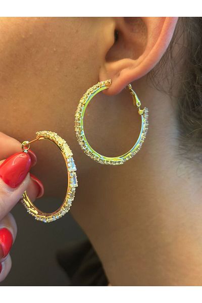 Gönülden Tasarım Steel Zircon Stone Ring Women's Earring 4 cm