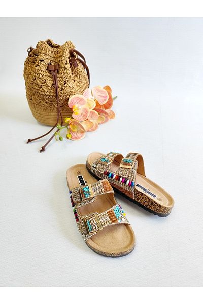 Of&Off Women's Imported Colorful Stone Belted Slippers