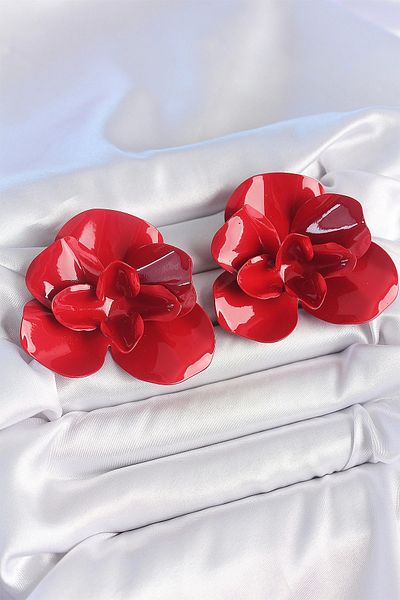 Clariss Brass Red Color Rose Model Women's Earrings