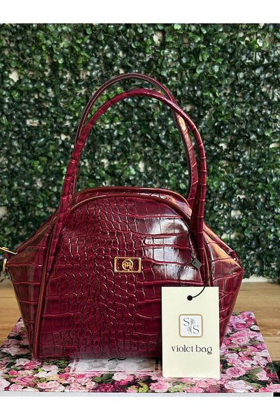 Moda Lime Women's Special Design Burgundy Crocodile Patterned Hand and Shoulder Bag