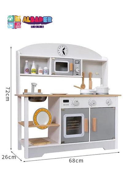 ALBADER Kids Kitchen Playset, Children Play Kitchen for Toddler With Accessories, Wooden Kitchen Toy