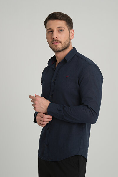 Klothy Ανδρικό λινό πουκάμισο με μακρυμάνικο γιακά 2198