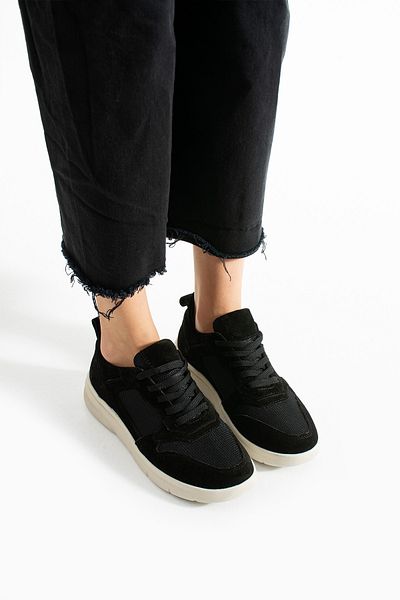Getcho Thaes Women's Genuine Suede Leather Black Sports Shoes