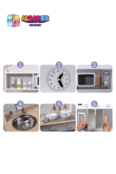 ALBADER مجموعة ألعاب مطبخ للأطفال، مطبخ خشبي للأطفال الصغار مع ملحقات