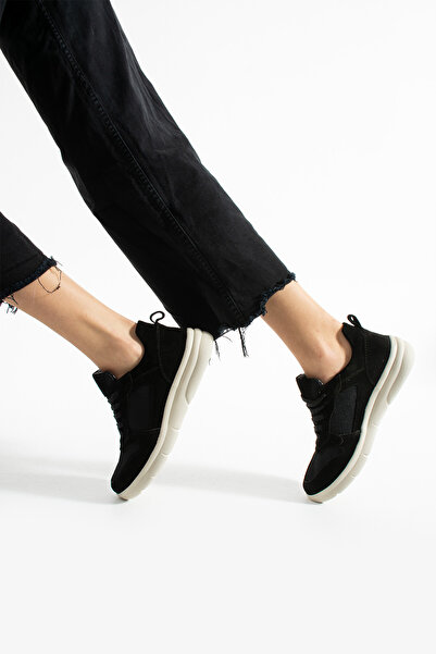 Getcho Thaes Women's Black Daily Suede Sneaker Light Sole Sports Shoes Breathable Mesh Fabric Model